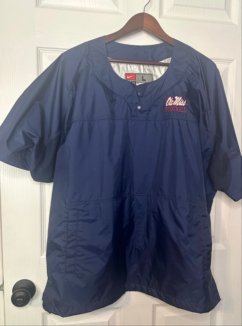 Nike Ole Miss Rebels Jacket Short Sleeve Windbreaker Pullover NAVY L 1/4 button